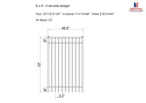 Ornamental Aluminum Flat Top 4' Wide x 6' Tall 3-Rail Gate with 3-7/8" Air Space
