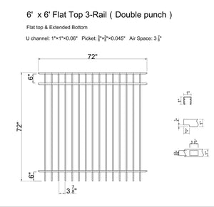 [200 Feet Of Fence] 6' Tall Black Ornamental Aluminum Flat Top Complete Fence Package