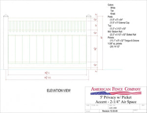 AFC-008   5' Tall x 8' Wide Privacy Fence with Picket Accent with 2-1/4" Air Space