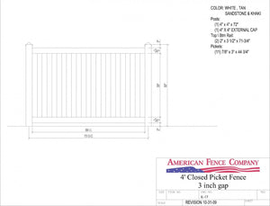 [150' Length] 4' Closed Picket K-17 Vinyl Complete Fence Package